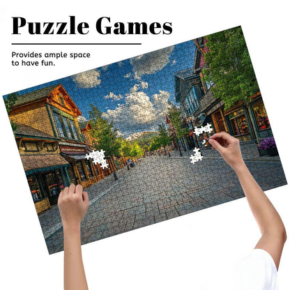 ColorFlow Wooden Jigsaw Puzzle: Main Street Village Scene, s