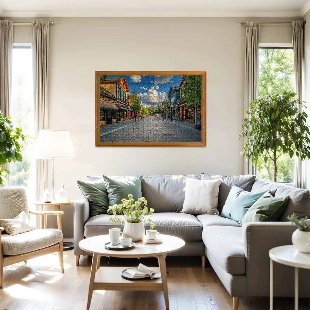 ColorFlow Wooden Jigsaw Puzzle: Main Street Village Scene, s