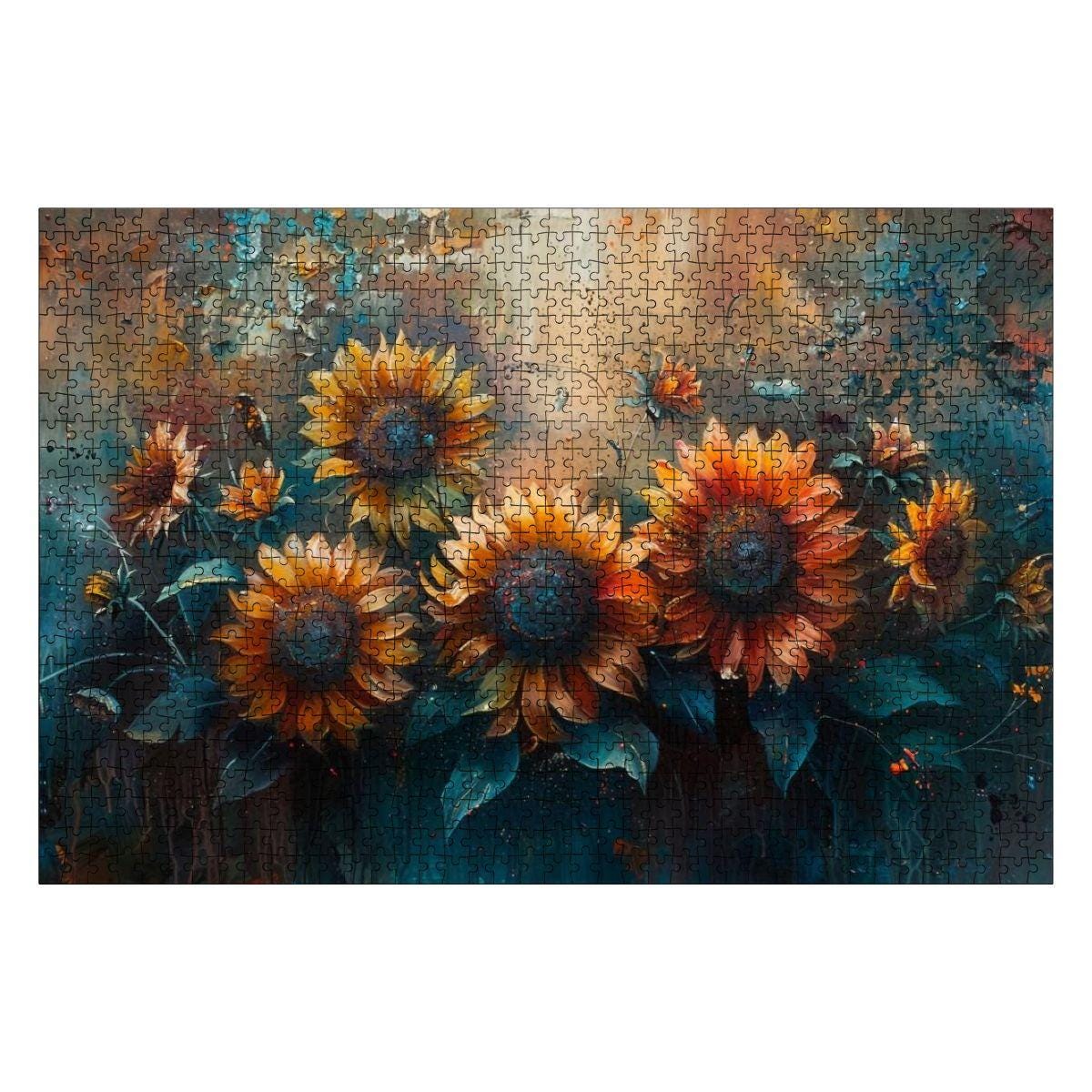 ColorFlow | Moody Sunflower Field Wooden Puzzle 1000pc | Vibrant Nature Art
