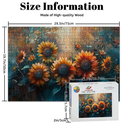 ColorFlow | Moody Sunflower Field Wooden Puzzle 1000pc | Vibrant Nature Art