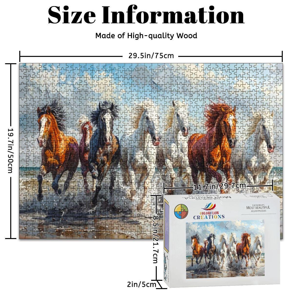 ColorFlow | Beach Stallions Wooden Puzzle s | Equestrian Coastal Puzzle
