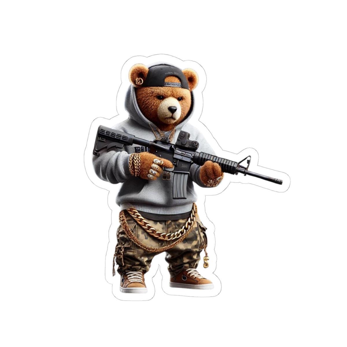 Camo Gangsta Bear Sticker: Hip Hop Teddy Vinyl Decal