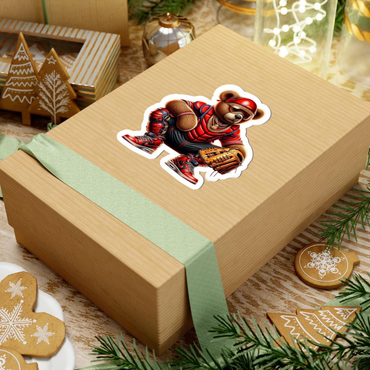 Gangsta Teddy Bear Baseball Catcher Sticker: Urban Vinyl Decal