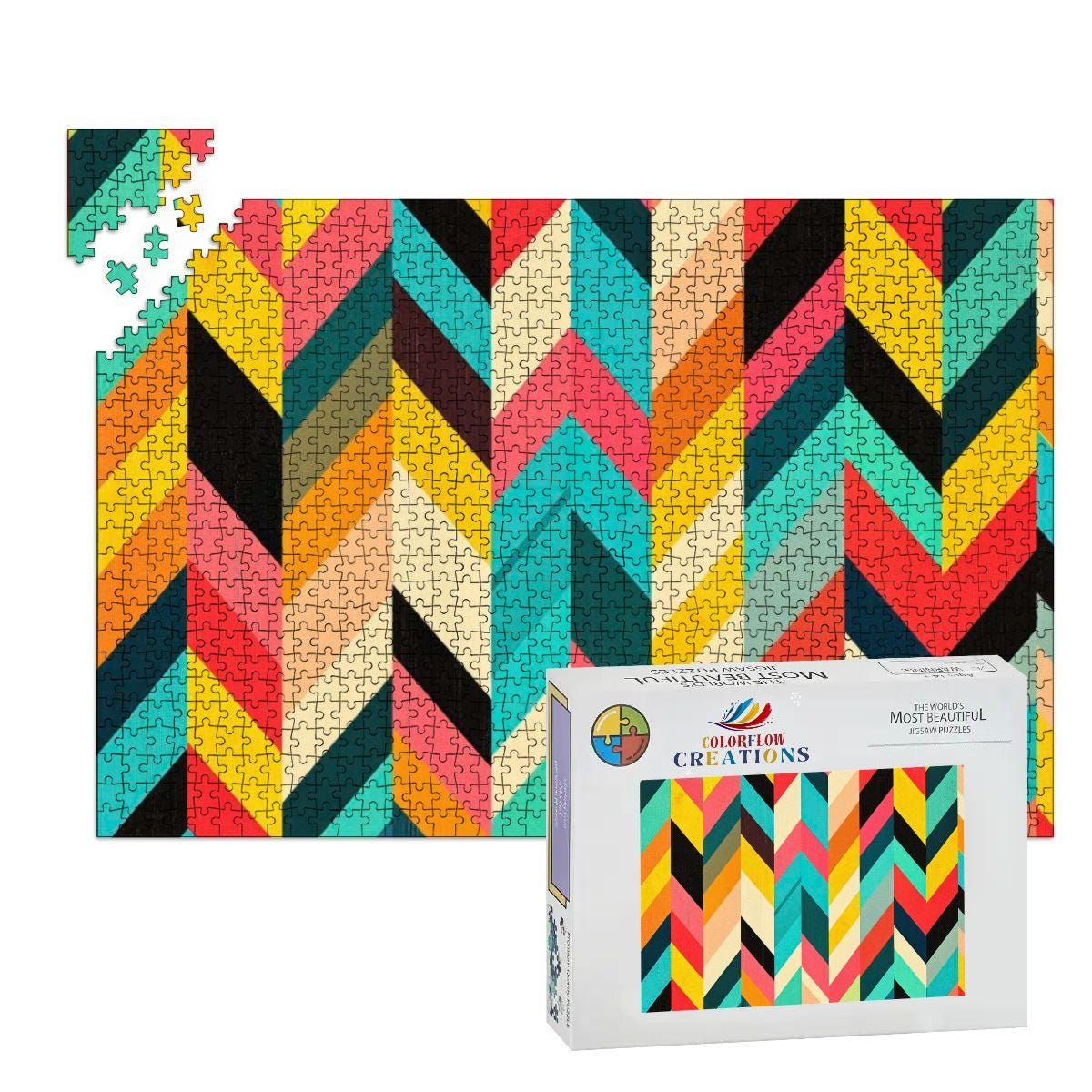 ColorFlow | Pop Art Chevron Wooden Puzzle 1000pc | Multicolor Geometric Puzzle