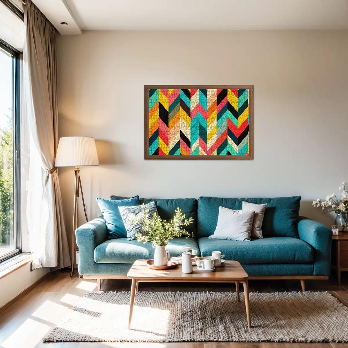 ColorFlow | Pop Art Chevron Wooden Puzzle 1000pc | Multicolor Geometric Puzzle