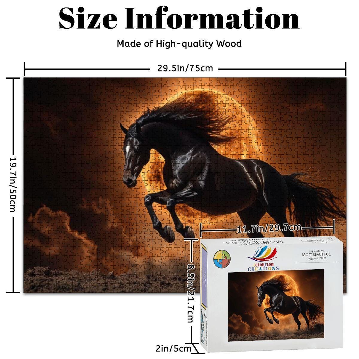 ColorFlow | Solar Black Stallion Wooden Puzzle 1000pc | Bold Sunset Puzzle