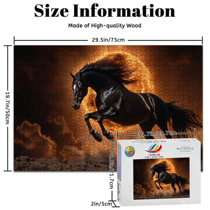 ColorFlow | Solar Black Stallion Wooden Puzzle 1000pc | Bold Sunset Puzzle