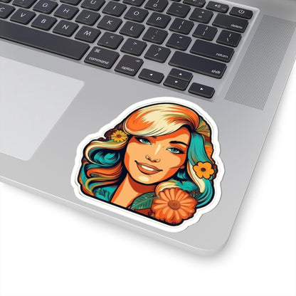 ColorFlow | Retro Flower Power Woman Sticker with Teal and Orange Hair