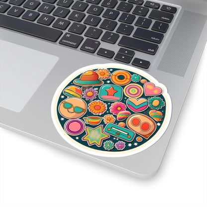 Retro Sticker Collage: 70s Groovy Vibes - Planets, Flowers, Cassette