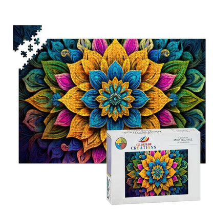 ColorFlow | Bright Bloom Mandala Wooden Puzzle 1000pc | Colorful Petal Puzzle