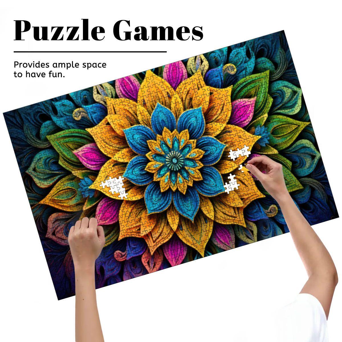 ColorFlow | Bright Bloom Mandala Wooden Puzzle 1000pc | Colorful Petal Puzzle