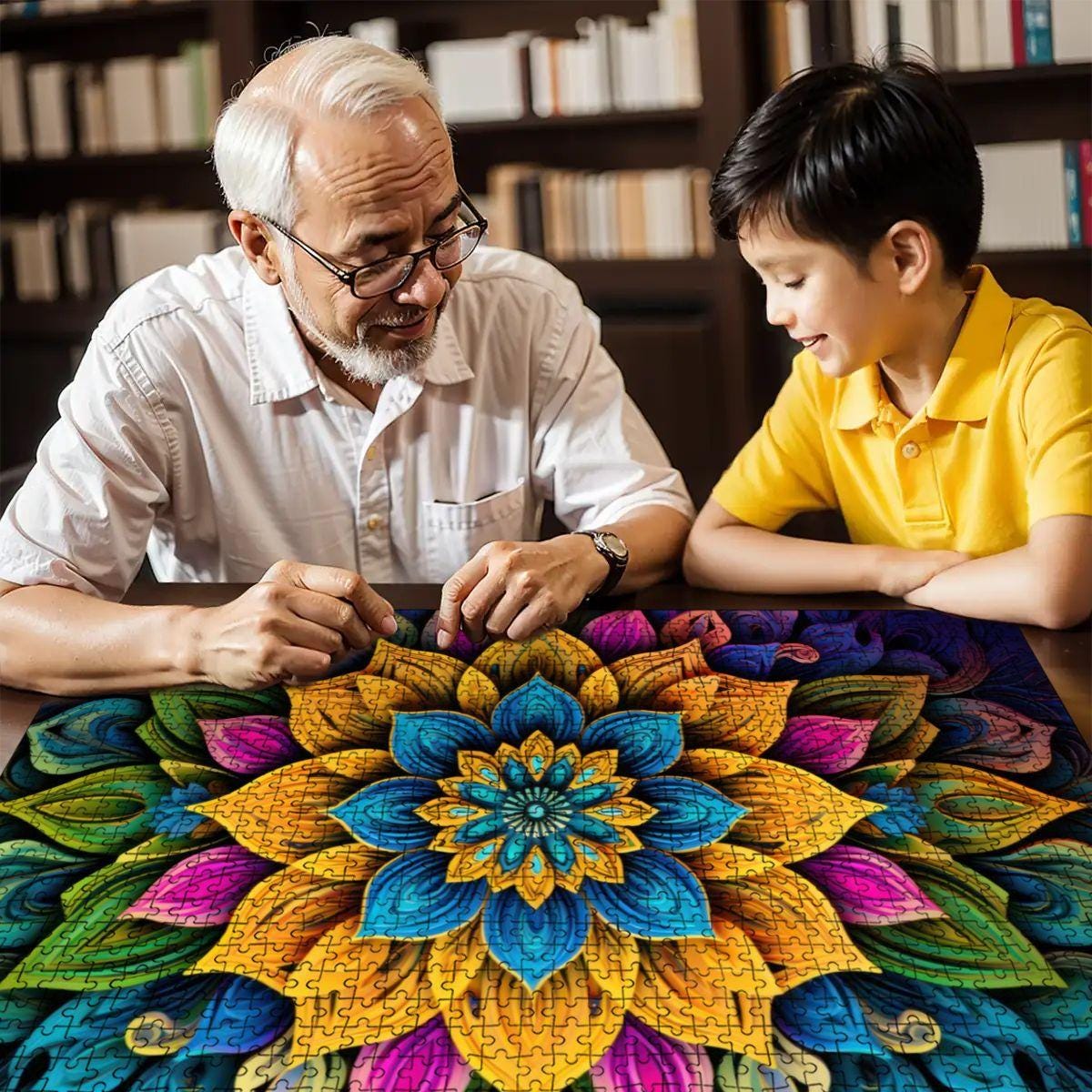 ColorFlow | Bright Bloom Mandala Wooden Puzzle 1000pc | Colorful Petal Puzzle