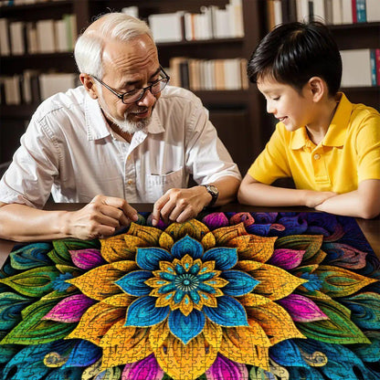 ColorFlow | Bright Bloom Mandala Wooden Puzzle 1000pc | Colorful Petal Puzzle