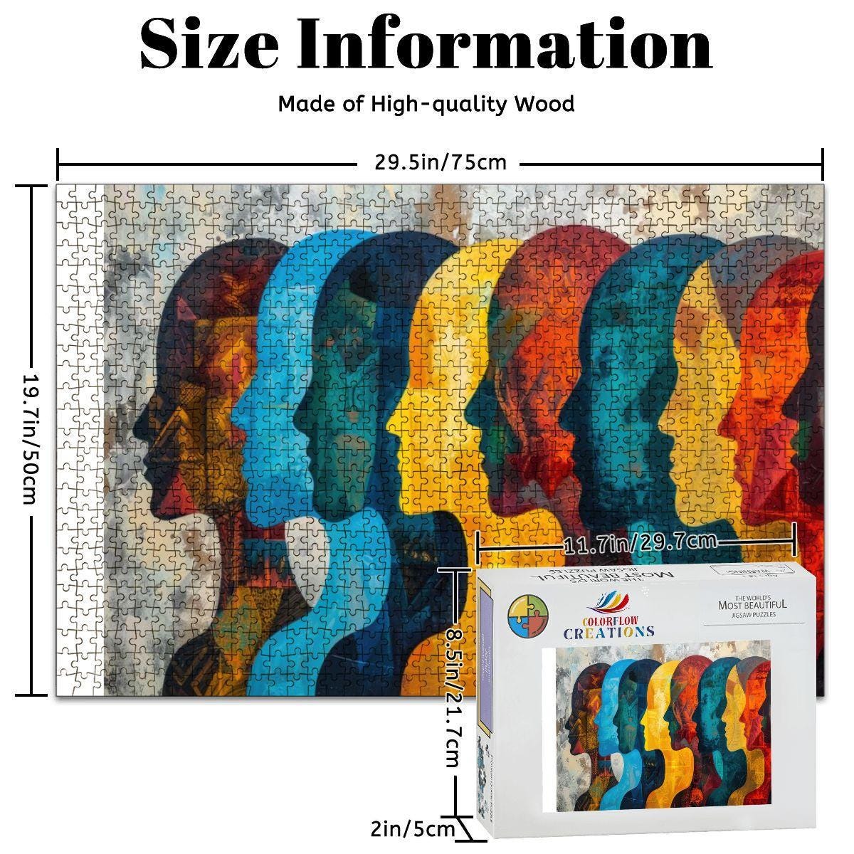 ColorFlow | Abstract Faces Wooden Puzzle 1000pc | Modern Silhouette Art Jigsaw
