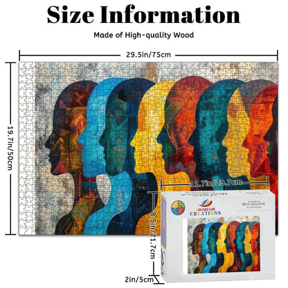 ColorFlow | Abstract Faces Wooden Puzzle 1000pc | Modern Silhouette Art Jigsaw