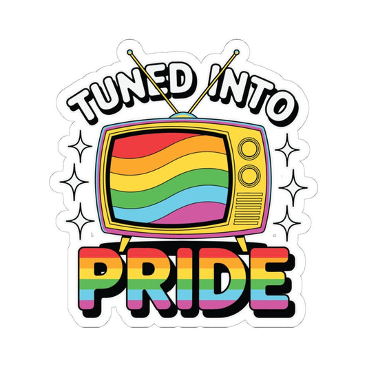 Retro Rainbow TV Pride Sticker: Glossy LGBTQ Vinyl Decor