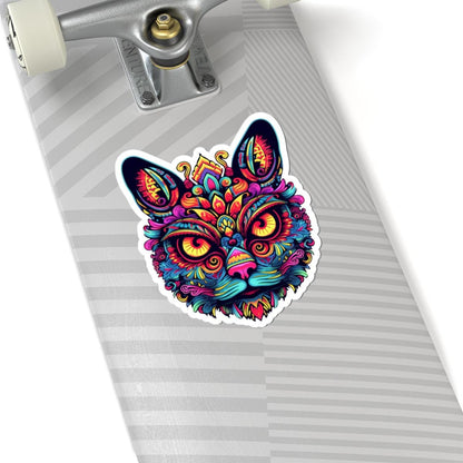 Psychedelic Cat Sticker: Trippy Boho Vinyl Decal - Laptop Art