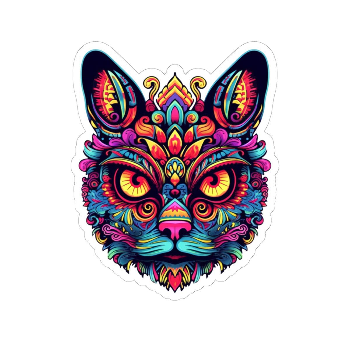 Psychedelic Cat Sticker: Trippy Boho Vinyl Decal - Laptop Art