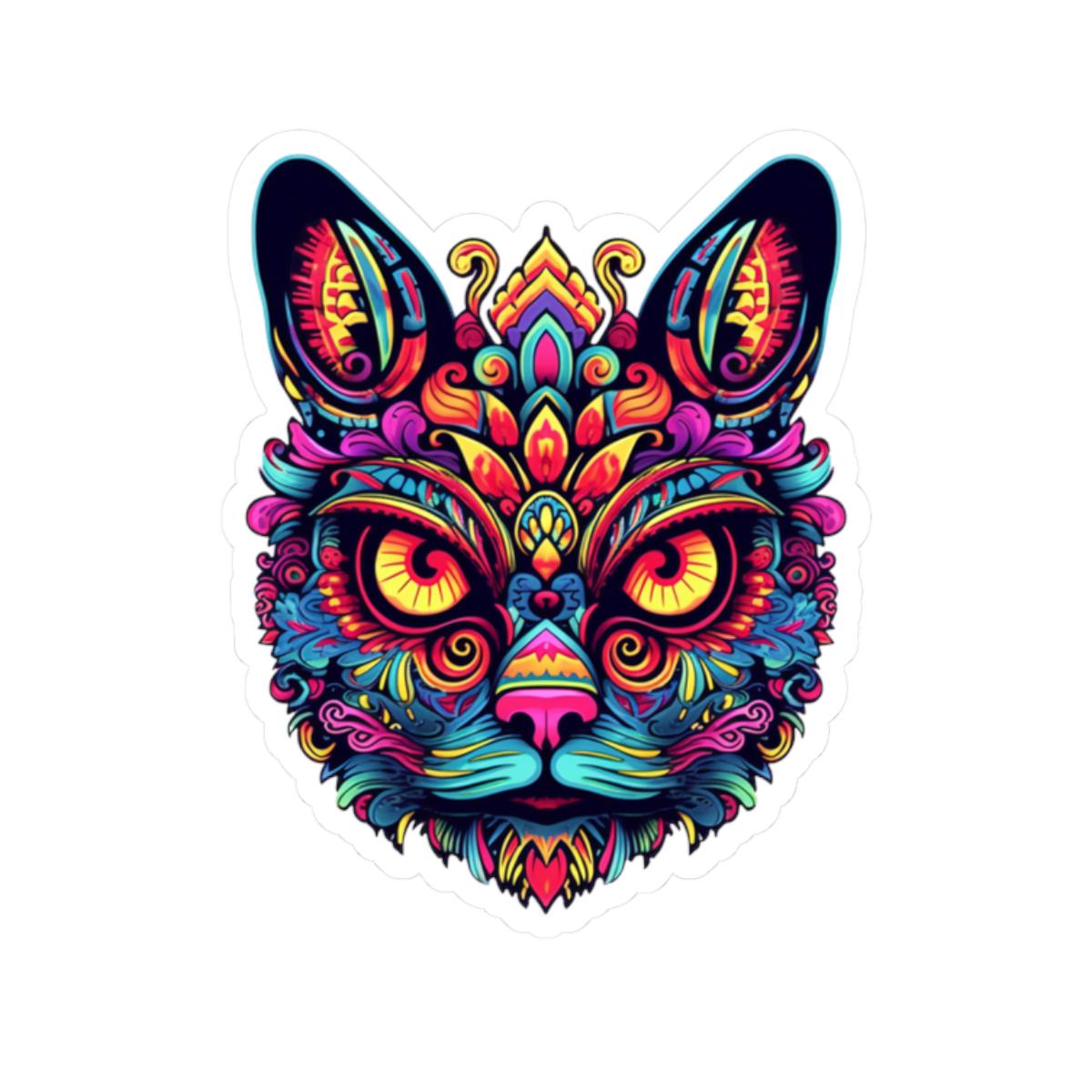Psychedelic Cat Sticker: Trippy Boho Vinyl Decal - Laptop Art