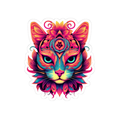 Psychedelic Cat Sticker: Vibrant Floral Trippy Vinyl Decal