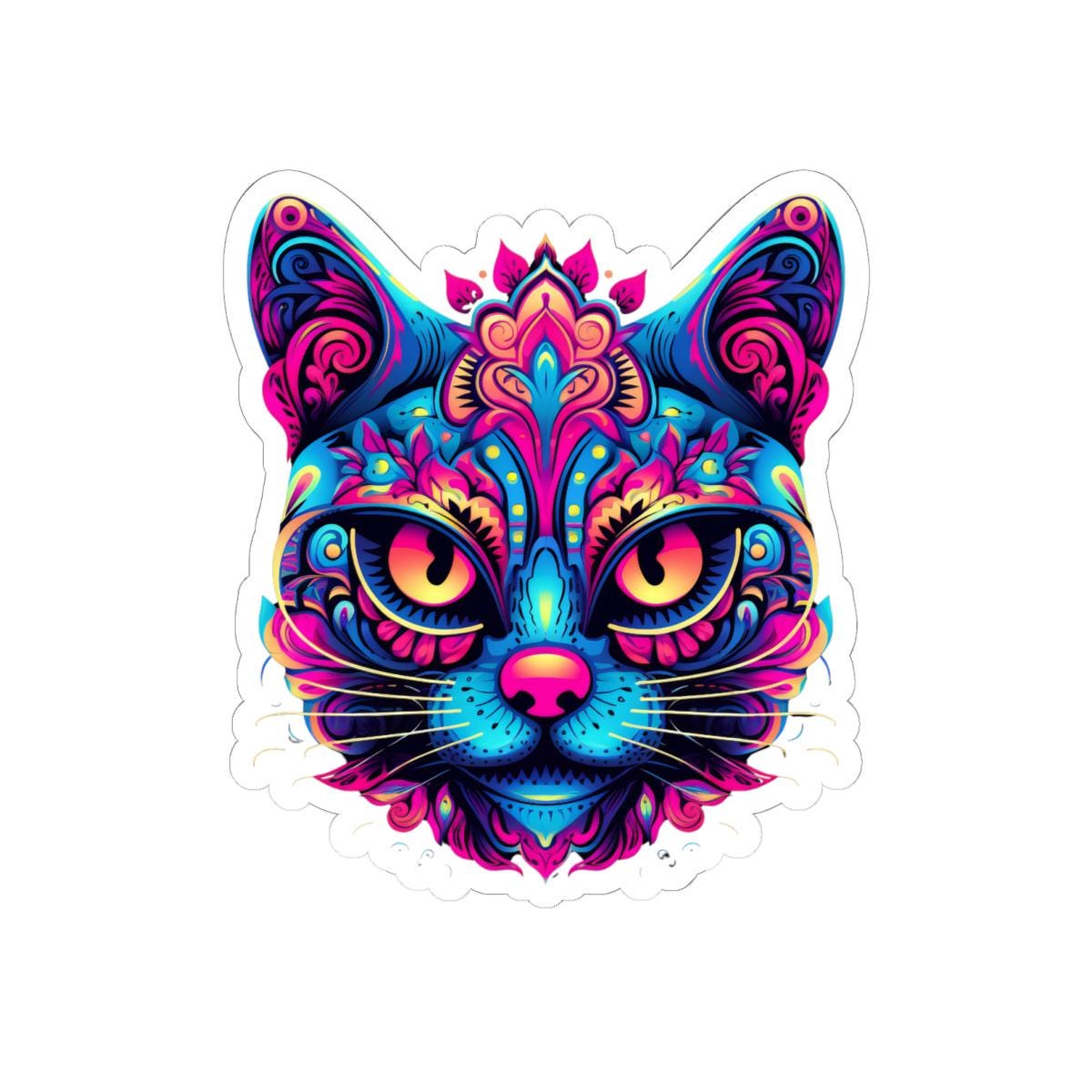 Psychedelic Cat Sticker: Neon Rainbow Trippy Feline Art