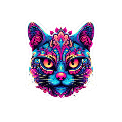 Psychedelic Cat Sticker: Neon Rainbow Trippy Feline Art