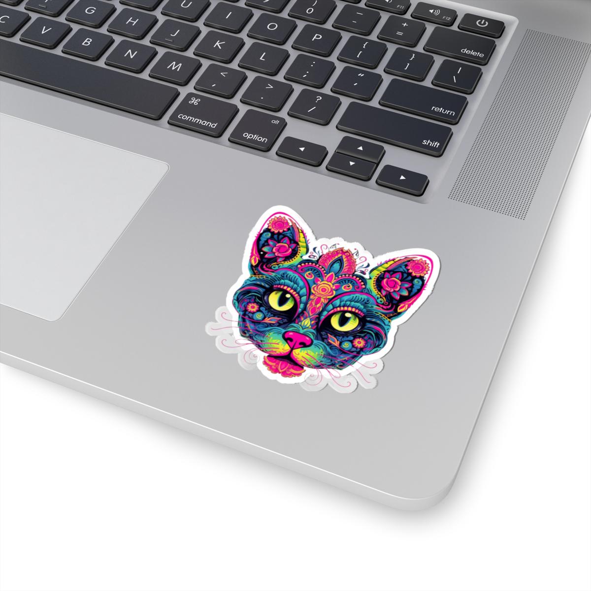 Psychedelic Cat Sticker: Floral Trippy Boho Vinyl Decal