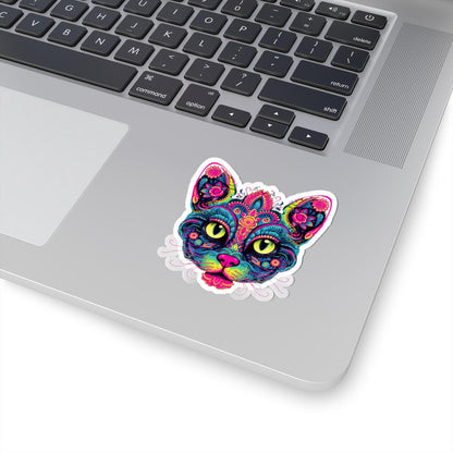 Psychedelic Cat Sticker: Floral Trippy Boho Vinyl Decal