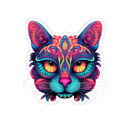 Trippy Cat Sticker: Neon Floral Psychedelic Vinyl Decal