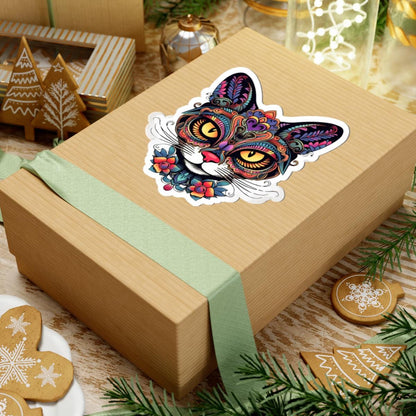 Psychedelic Floral Cat Sticker: Trippy Mandala Vinyl Decal