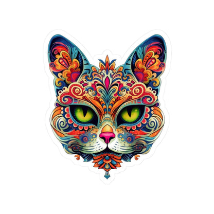 Psychedelic Mandala Cat Sticker: Vibrant Floral Trippy Vinyl Decal