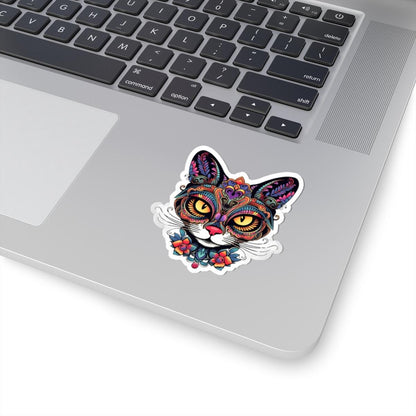 Psychedelic Floral Cat Sticker: Trippy Mandala Vinyl Decal