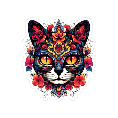 Floral Sugar Skull Cat Sticker: Día de los Muertos Calavera Vinyl Decal