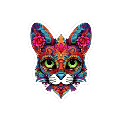 Psychedelic Floral Cat Sticker: Mandala Calavera Decal