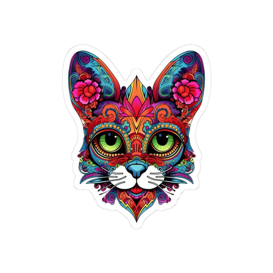Psychedelic Floral Cat Sticker: Mandala Calavera Decal