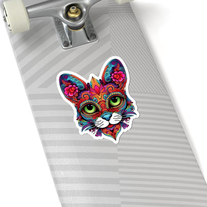 Psychedelic Floral Cat Sticker: Mandala Calavera Decal