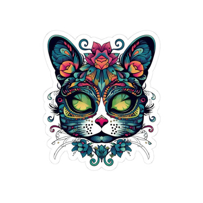 Botanical Cat Sticker: Psychedelic Mandala, Lotus Crown - Waterproof Vinyl Decal