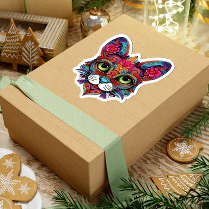 Psychedelic Floral Cat Sticker: Mandala Calavera Decal