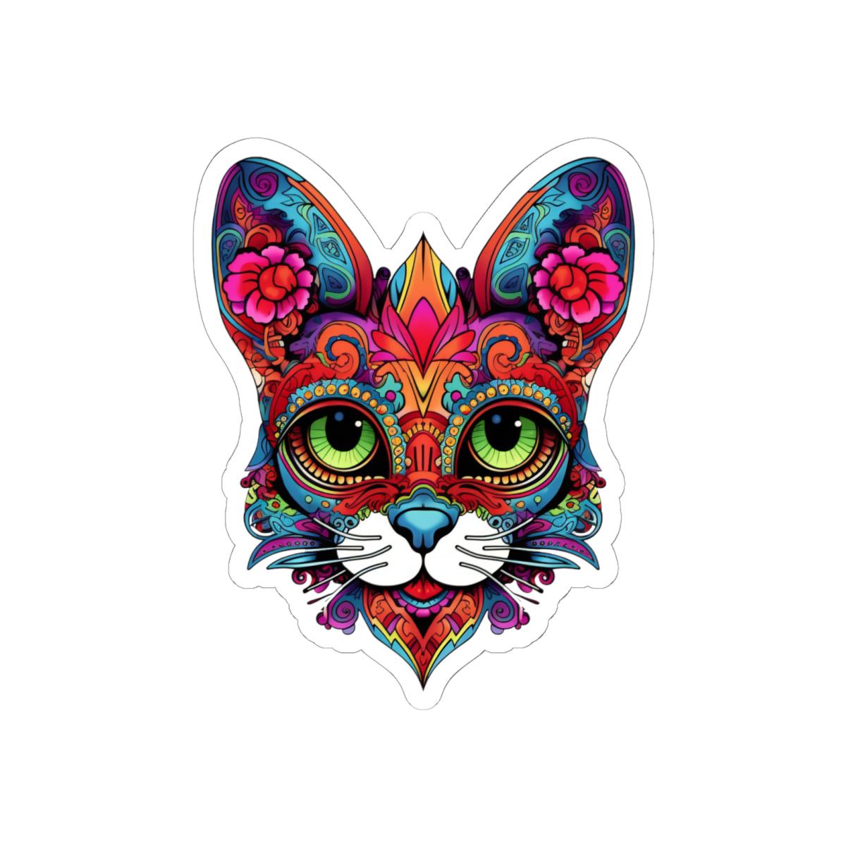 Psychedelic Floral Cat Sticker: Mandala Calavera Decal