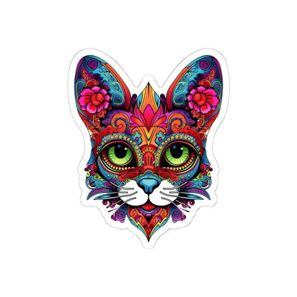 Psychedelic Floral Cat Sticker: Mandala Calavera Decal