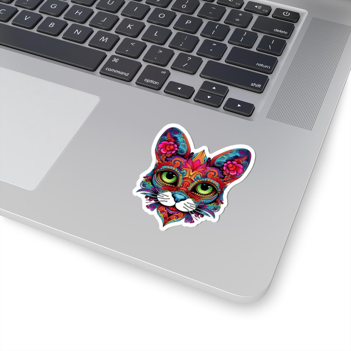 Psychedelic Floral Cat Sticker: Mandala Calavera Decal