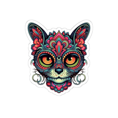 Psychedelic Cat Sticker: Mandala Floral Design, Boho Feline Art