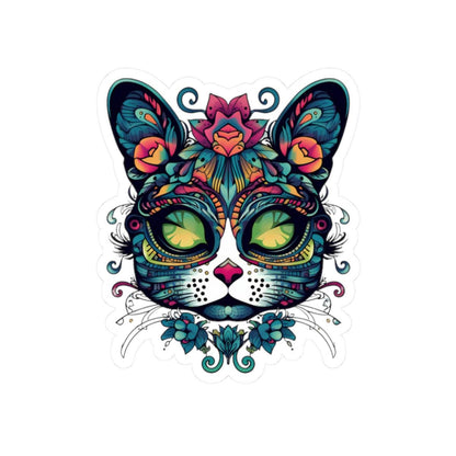 Botanical Cat Sticker: Psychedelic Mandala, Lotus Crown - Waterproof Vinyl Decal
