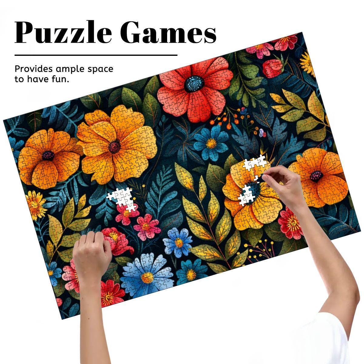 Floral Garden Wooden Jigsaw Puzzle:  Colorful Art