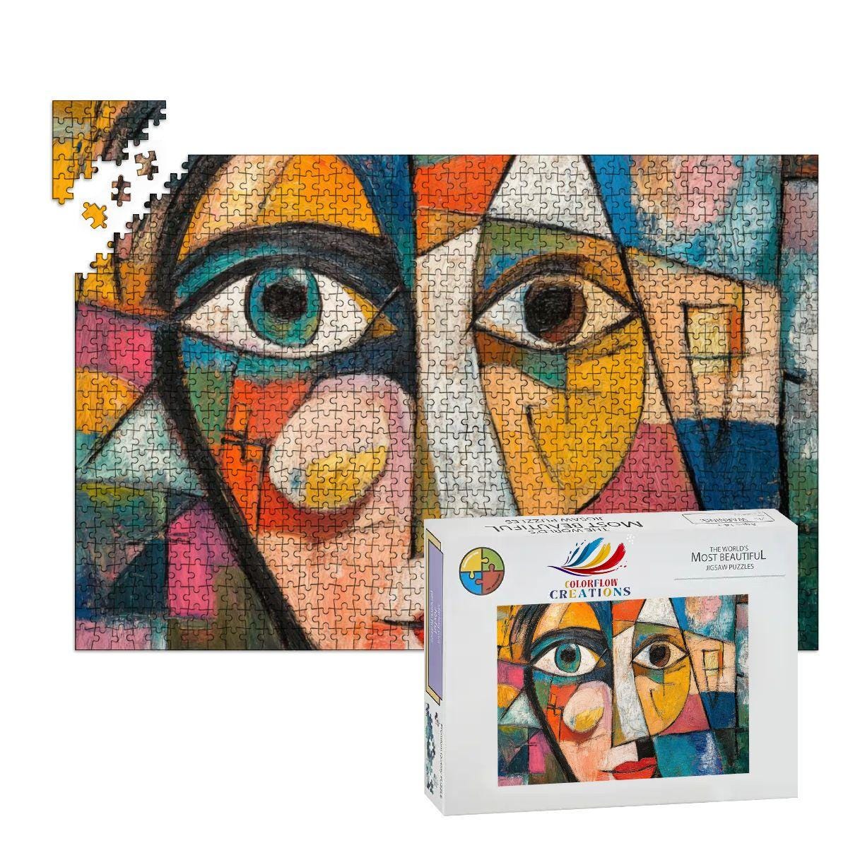 Abstract Face Jigsaw Puzzle: Colorful Cubism Artwork, Glossy Finish