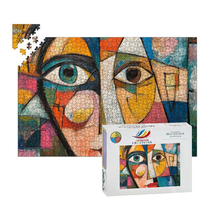 Abstract Face Jigsaw Puzzle: Colorful Cubism Artwork, Glossy Finish