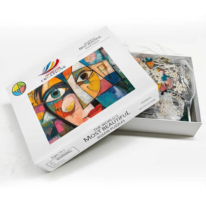 Abstract Face Jigsaw Puzzle: Colorful Cubism Artwork, Glossy Finish