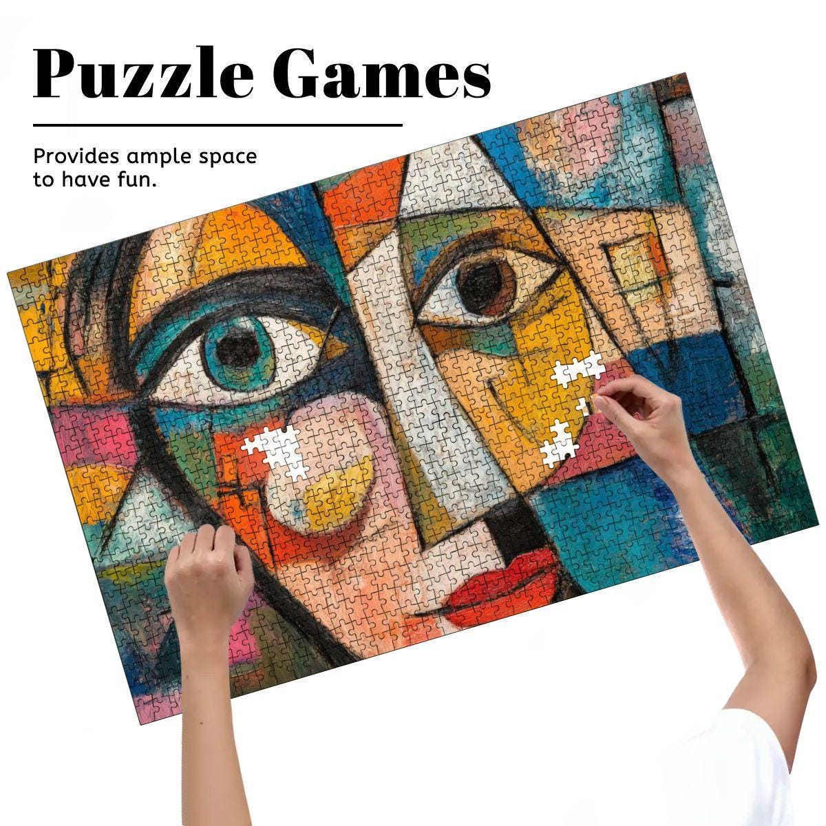 Abstract Face Jigsaw Puzzle: Colorful Cubism Artwork, Glossy Finish