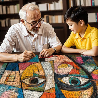 Abstract Face Jigsaw Puzzle: Colorful Cubism Artwork, Glossy Finish