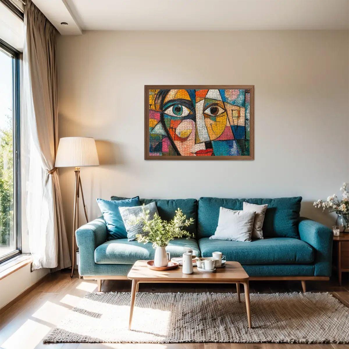 Abstract Face Jigsaw Puzzle: Colorful Cubism Artwork, Glossy Finish